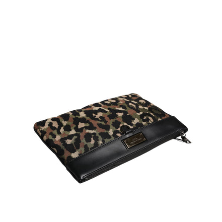 Dolce & Gabbana Multicolor Leopard Jacquard Logo Pouch Bag