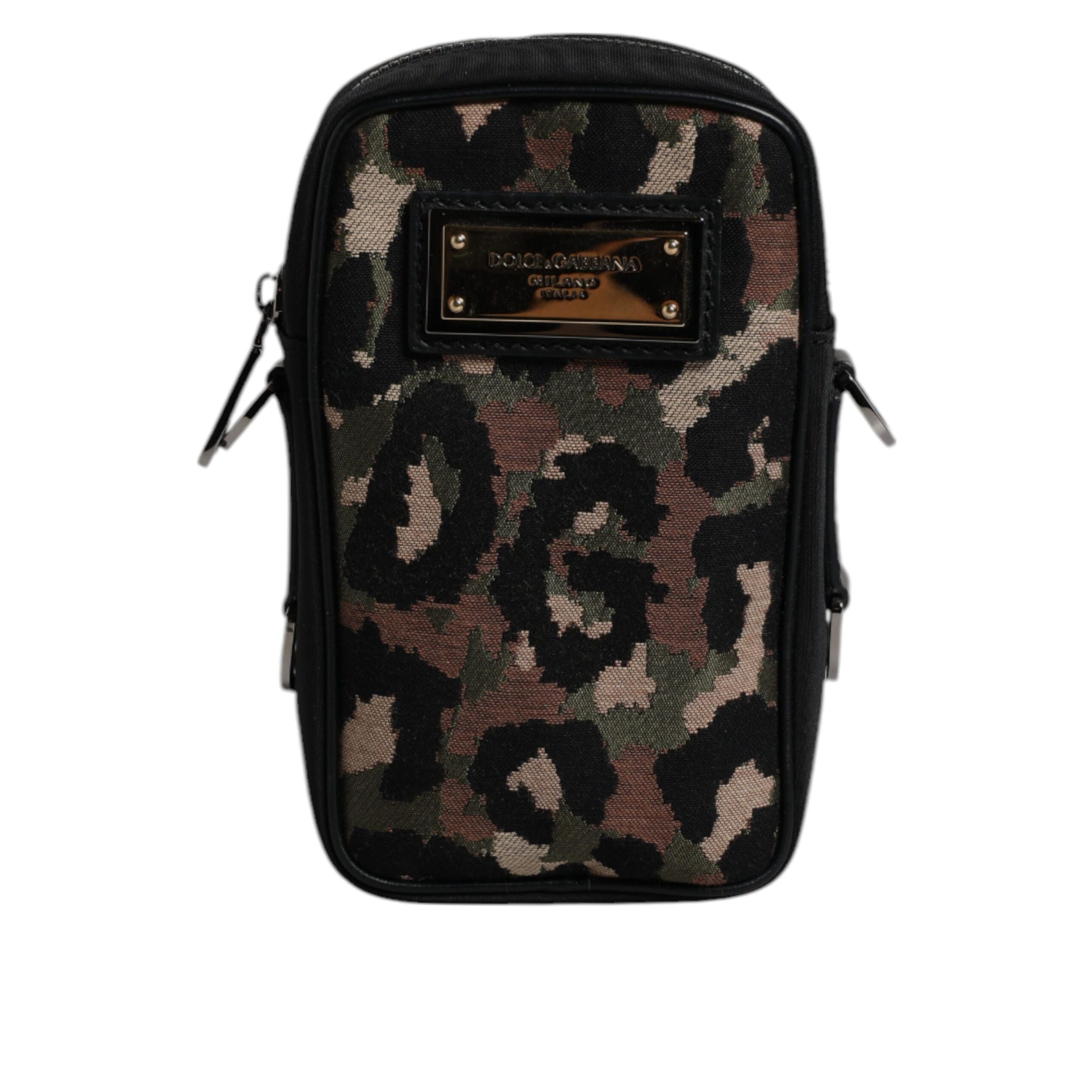 Dolce & Gabbana Multicolor Leopard Jacquard Logo Neck Strap Bag