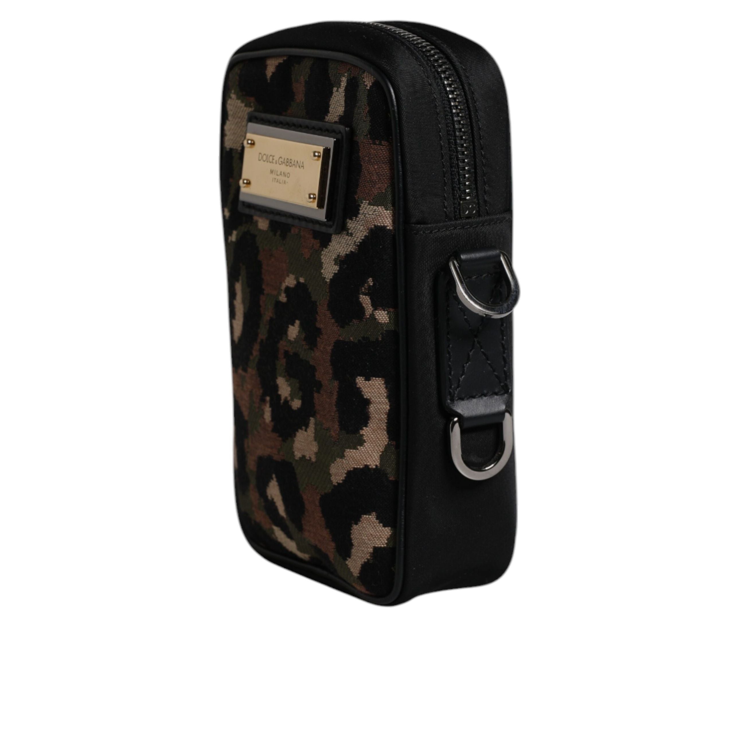 Dolce & Gabbana Multicolor Leopard Jacquard Logo Neck Strap Bag