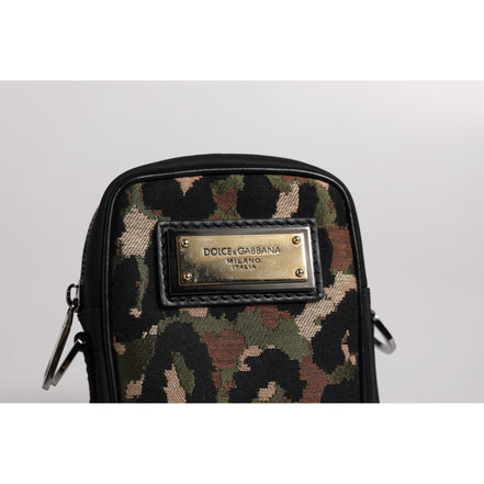 Dolce & Gabbana Multicolor Leopard Jacquard Logo Neck Strap Bag