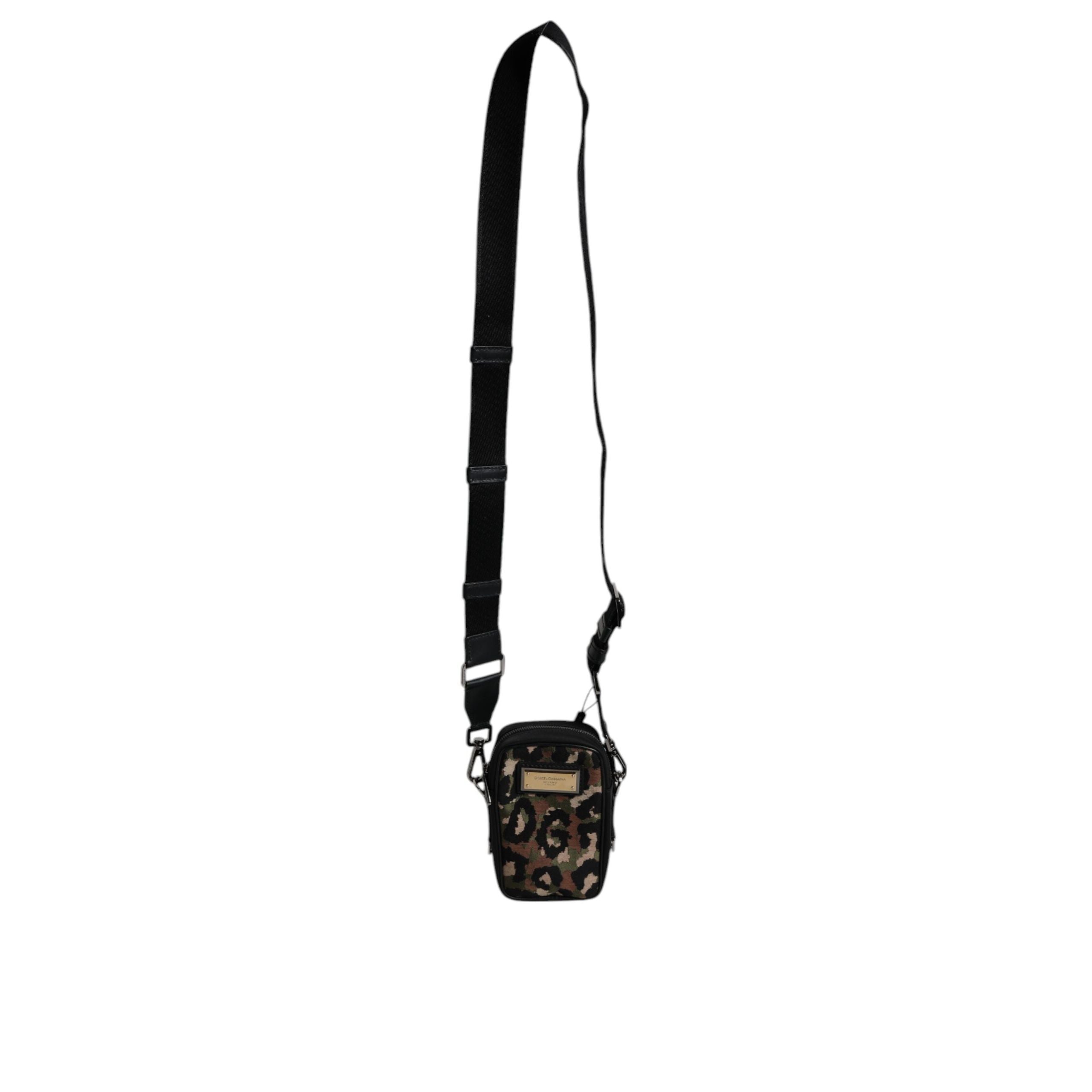 Dolce & Gabbana Multicolor Leopard Jacquard Logo Neck Strap Bag