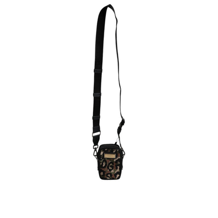 Dolce & Gabbana Multicolor Leopard Jacquard Logo Neck Strap Bag