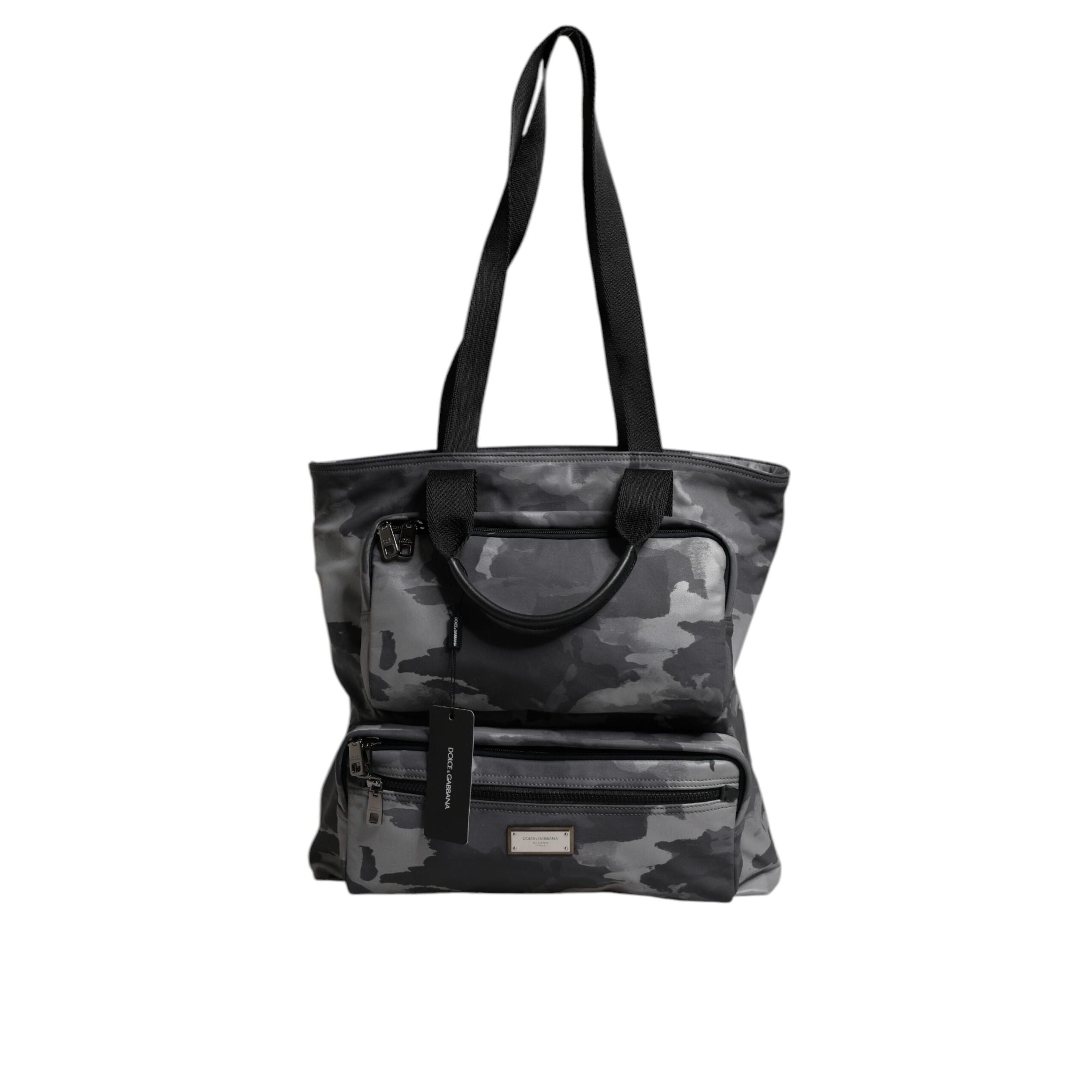 Geantă tote Dolce & Gabbana gri camuflaj din bumbac, cu multiple compartimente