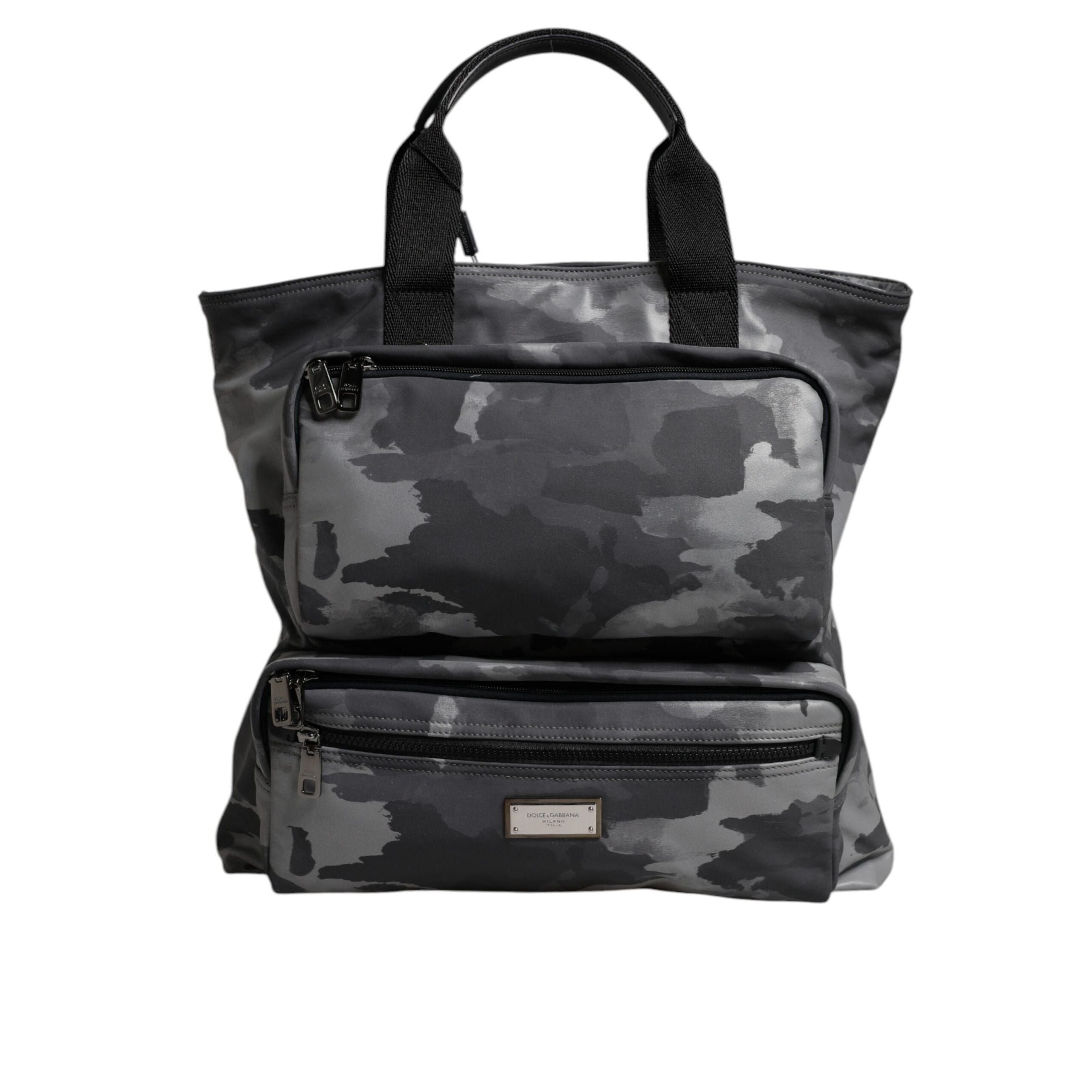 Geantă tote Dolce & Gabbana gri camuflaj din bumbac, cu multiple compartimente