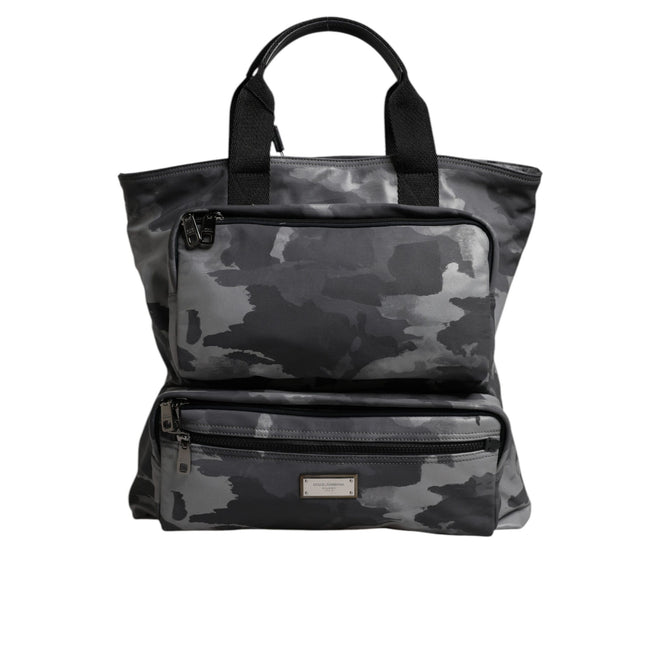 Geantă tote Dolce & Gabbana gri camuflaj din bumbac, cu multiple compartimente