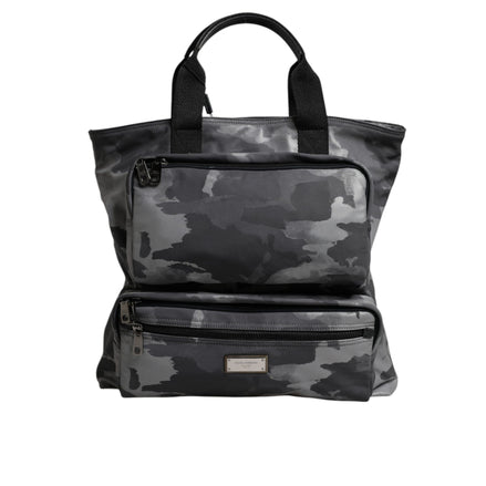 Geantă tote Dolce & Gabbana gri camuflaj din bumbac, cu multiple compartimente