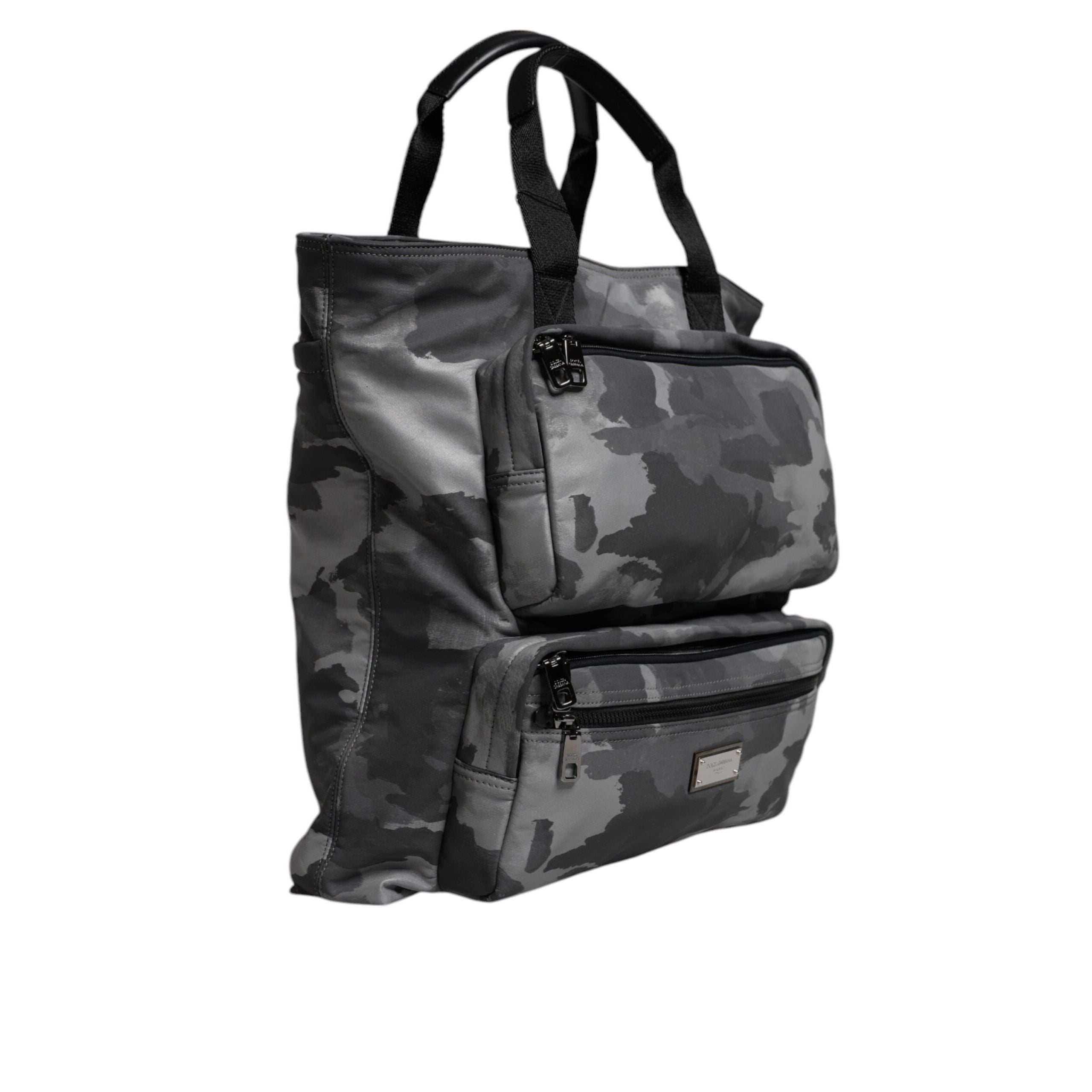 Geantă tote Dolce & Gabbana gri camuflaj din bumbac, cu multiple compartimente