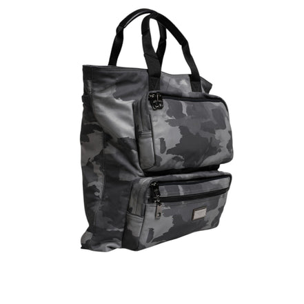 Geantă tote Dolce & Gabbana gri camuflaj din bumbac, cu multiple compartimente