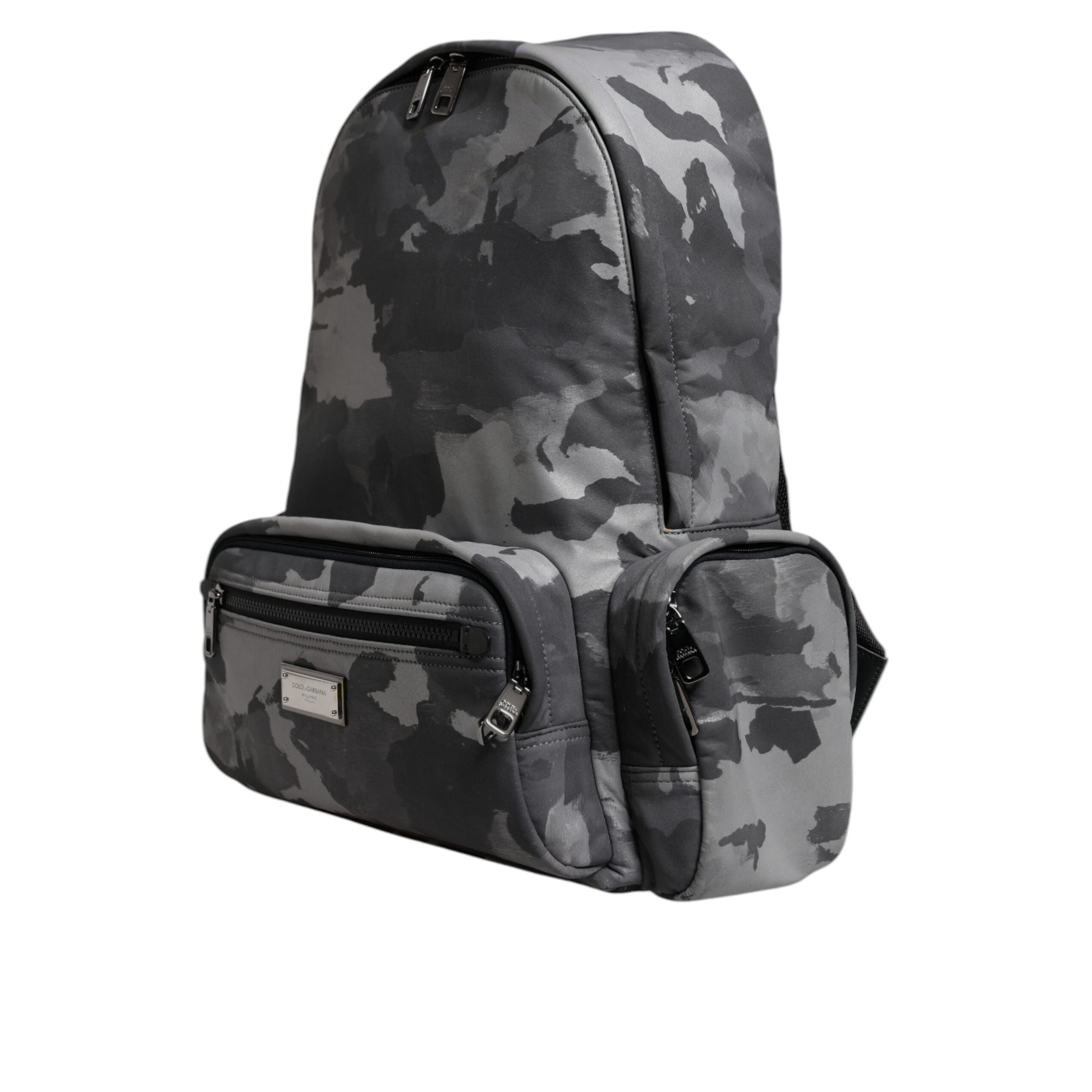 Dolce & Gabbana Grey Cotton Camouflage Logo Backpack