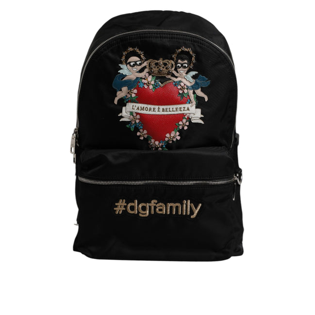 Rucsac Dolce & Gabbana negru, înfrumusețat cu #DGFAMILY, model VULCANO
