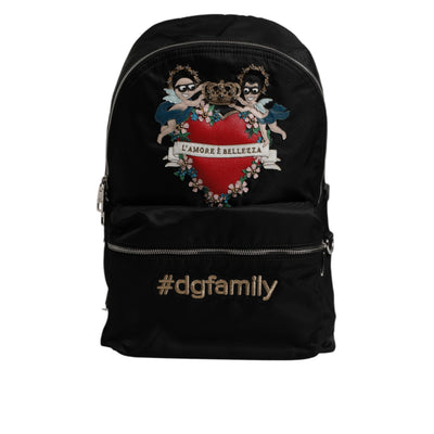 Rucsac Dolce & Gabbana negru, înfrumusețat cu #DGFAMILY, model VULCANO