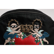 Rucsac Dolce & Gabbana negru, înfrumusețat cu #DGFAMILY, model VULCANO
