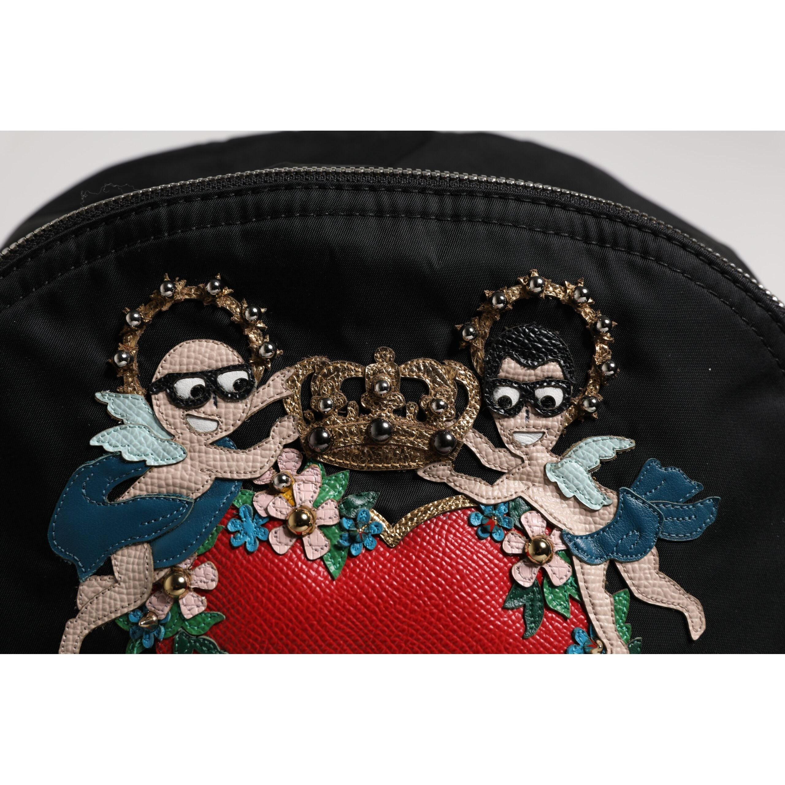 Rucsac Dolce & Gabbana negru, înfrumusețat cu #DGFAMILY, model VULCANO