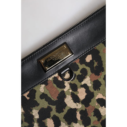 Geantă Plic Dolce & Gabbana cu Leopard Jacquard Multicolor și Logo