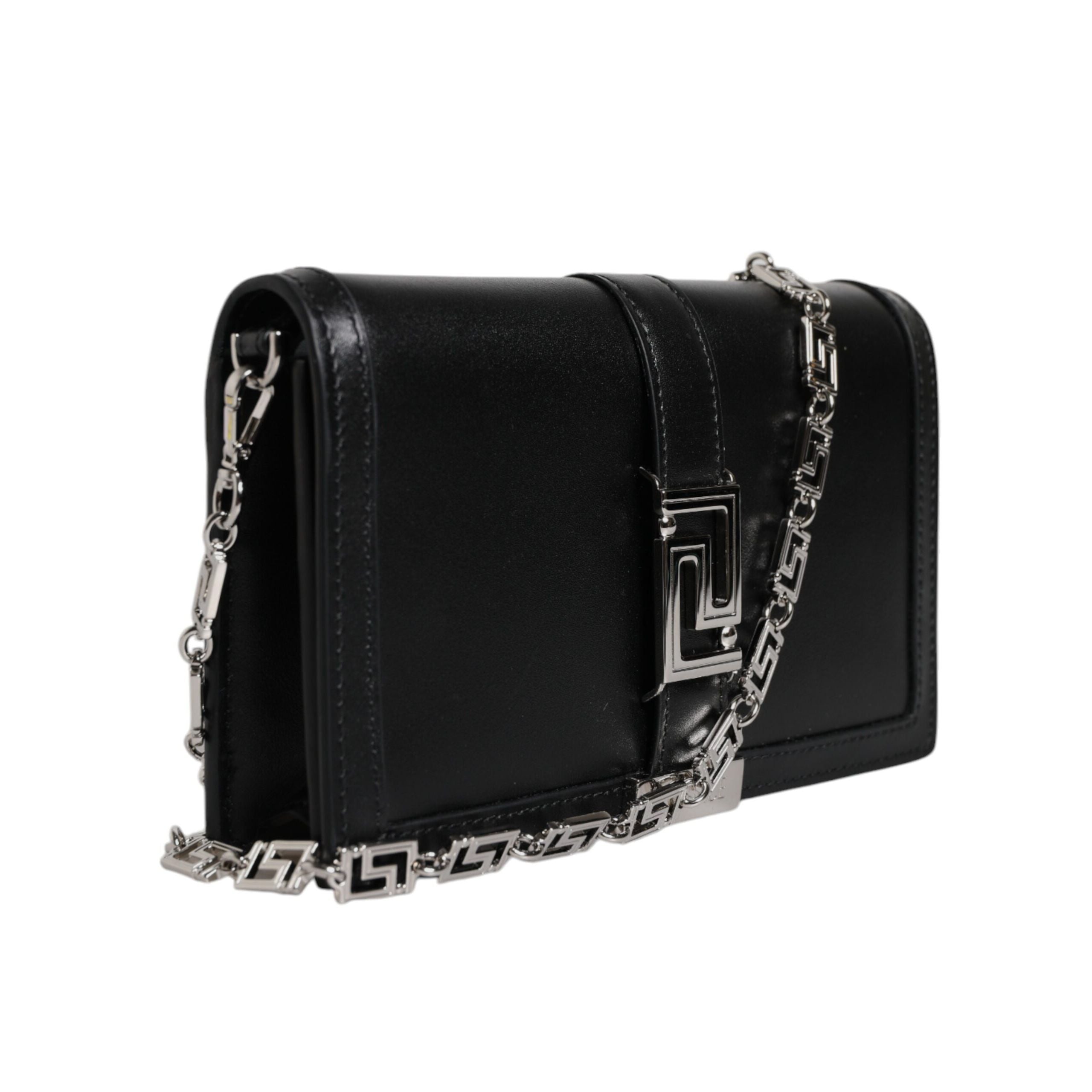 Versace Black Leather Chain Crossbody Bag