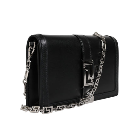 Versace Black Leather Chain Crossbody Bag