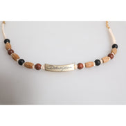 Dolce & Gabbana Black Gold Wooden Beaded Logo Pendant Necklace