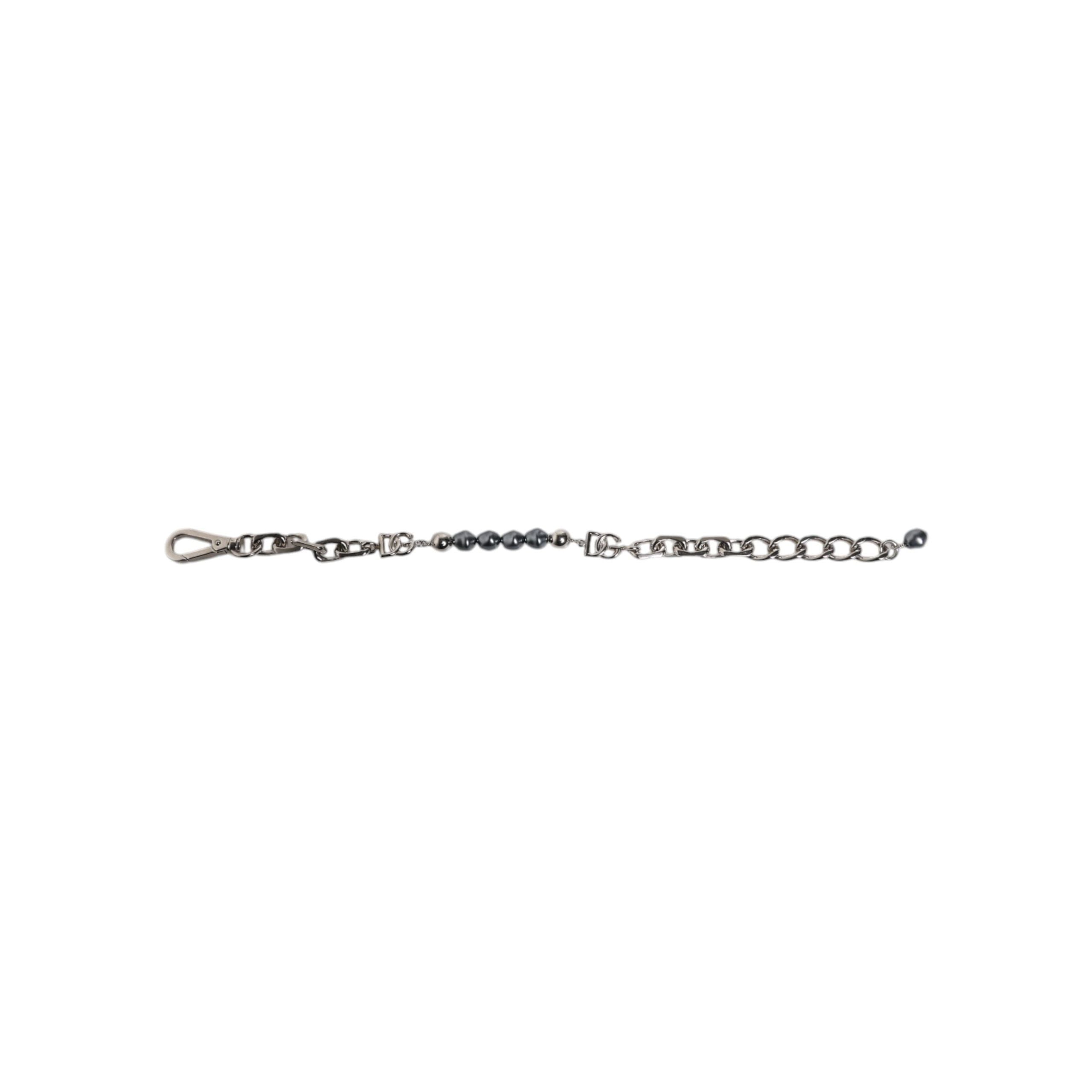 Dolce & Gabbana Silver Tone Chain Lobster Clasp Logo Grey Pearls Bracelet