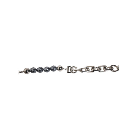 Dolce & Gabbana Silver Tone Chain Lobster Clasp Logo Grey Pearls Bracelet