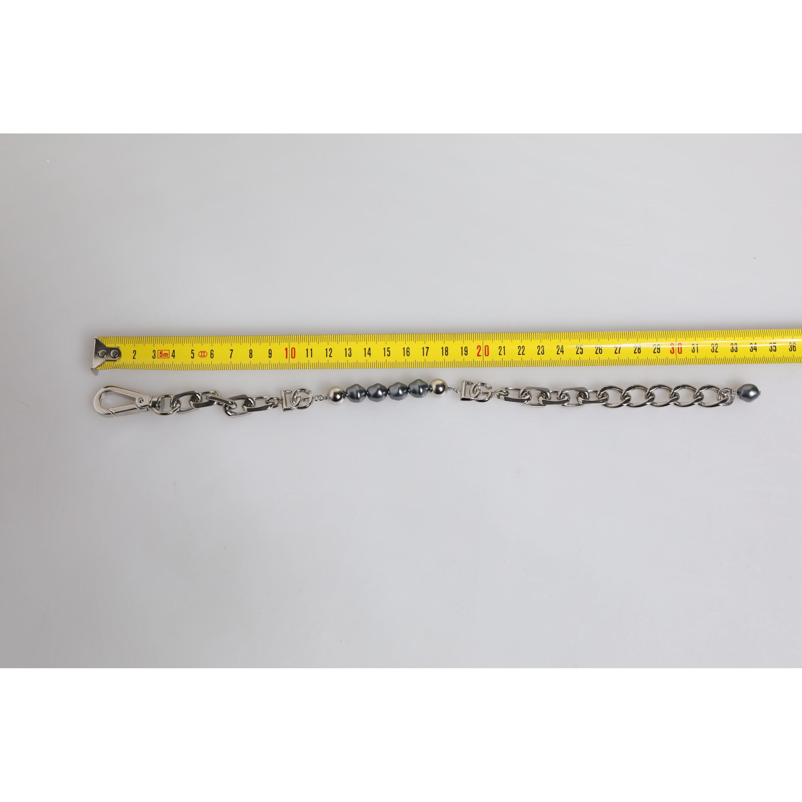 Dolce & Gabbana Silver Tone Chain Lobster Clasp Logo Grey Pearls Bracelet