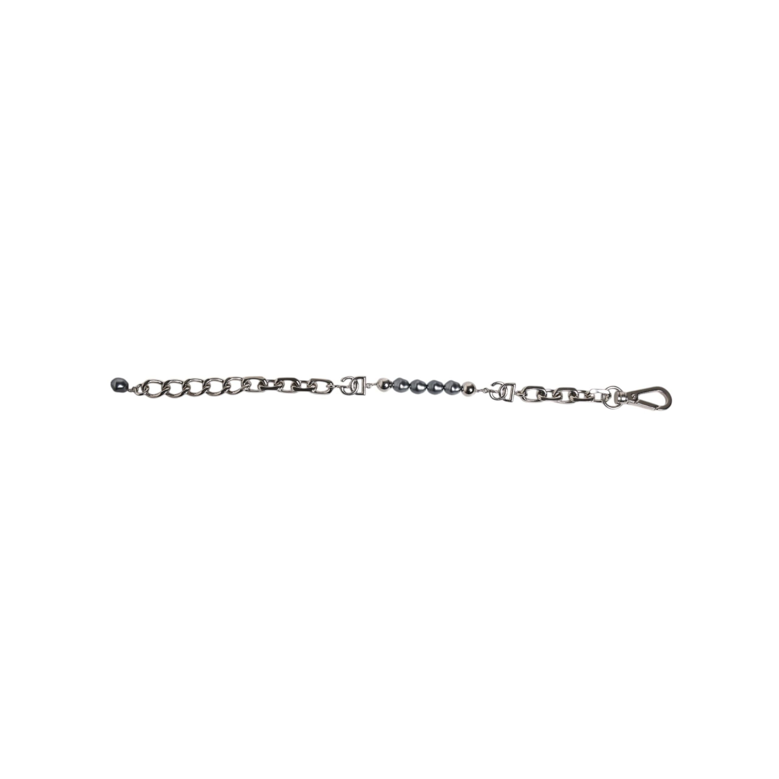 Dolce & Gabbana Silver Tone Chain Lobster Clasp Logo Grey Pearls Bracelet