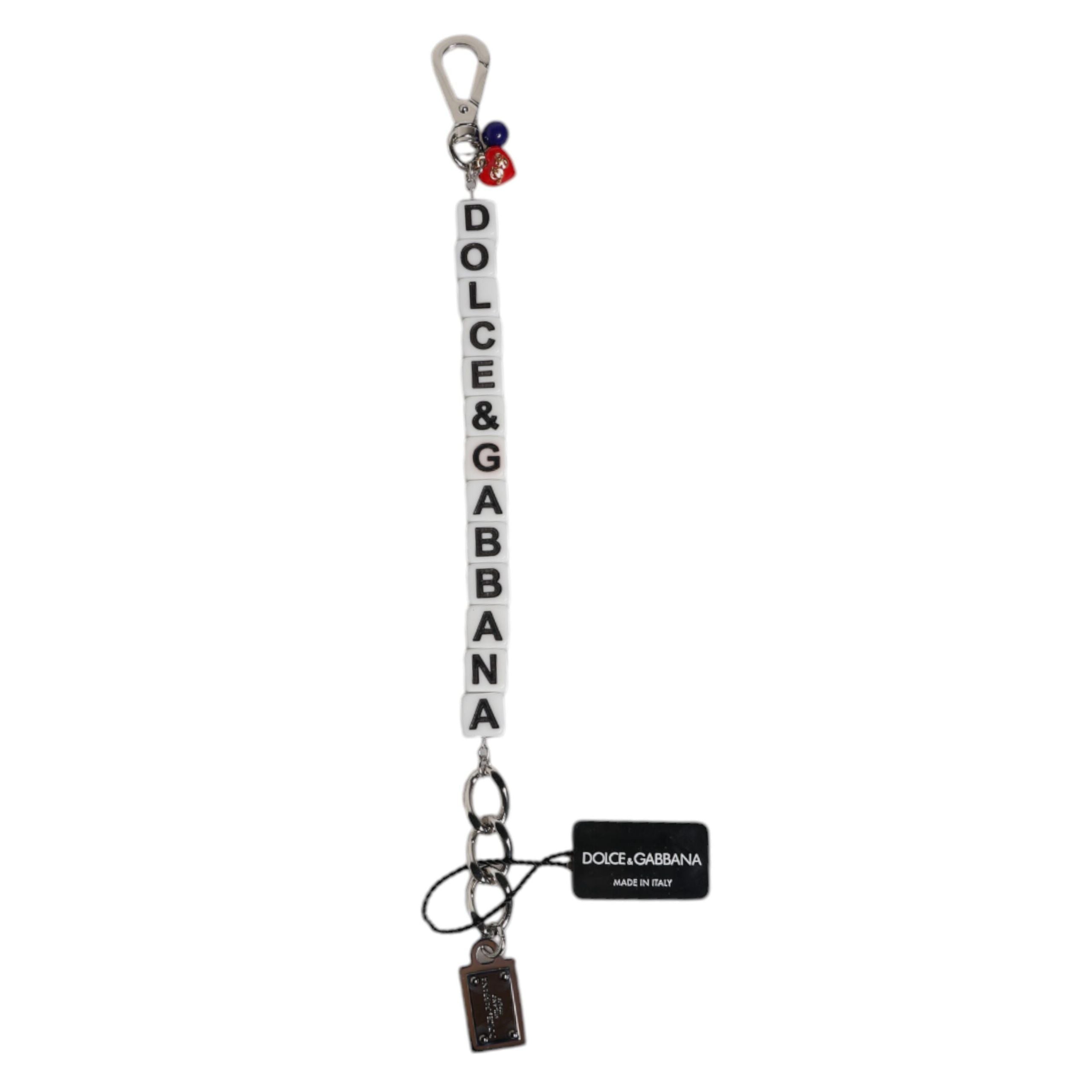 Brățară cu charm Dolce & Gabbana, din alamă argintie, lanț, zaruri și logo încrustat