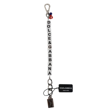 Brățară cu charm Dolce & Gabbana, din alamă argintie, lanț, zaruri și logo încrustat