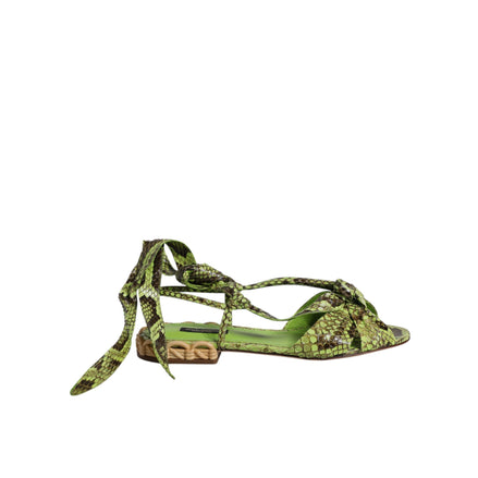 Dolce & Gabbana Green Animal Print Ankle Wrap Sandals