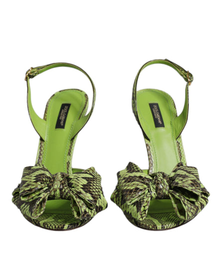 Sandale cu toc din piele de piton verde Dolce & Gabbana