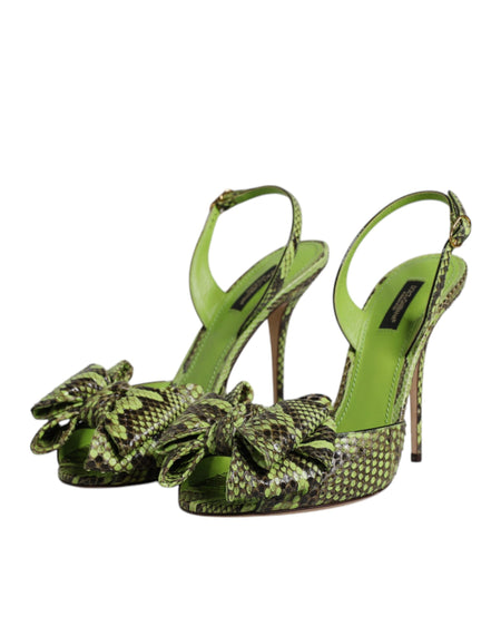 Dolce & Gabbana Green Python Leather Heel Sandals
