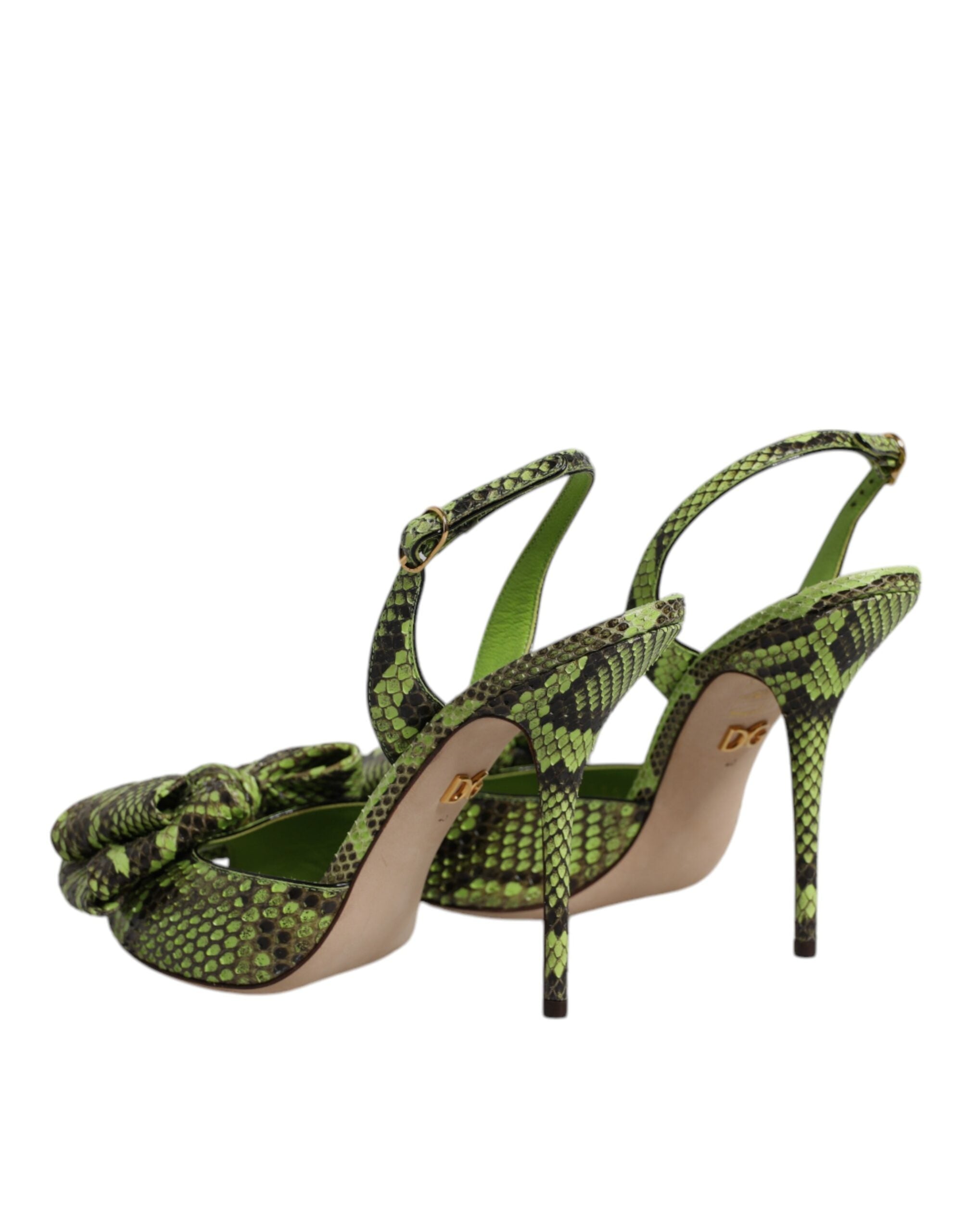 Dolce & Gabbana Green Python Leather Heel Sandals