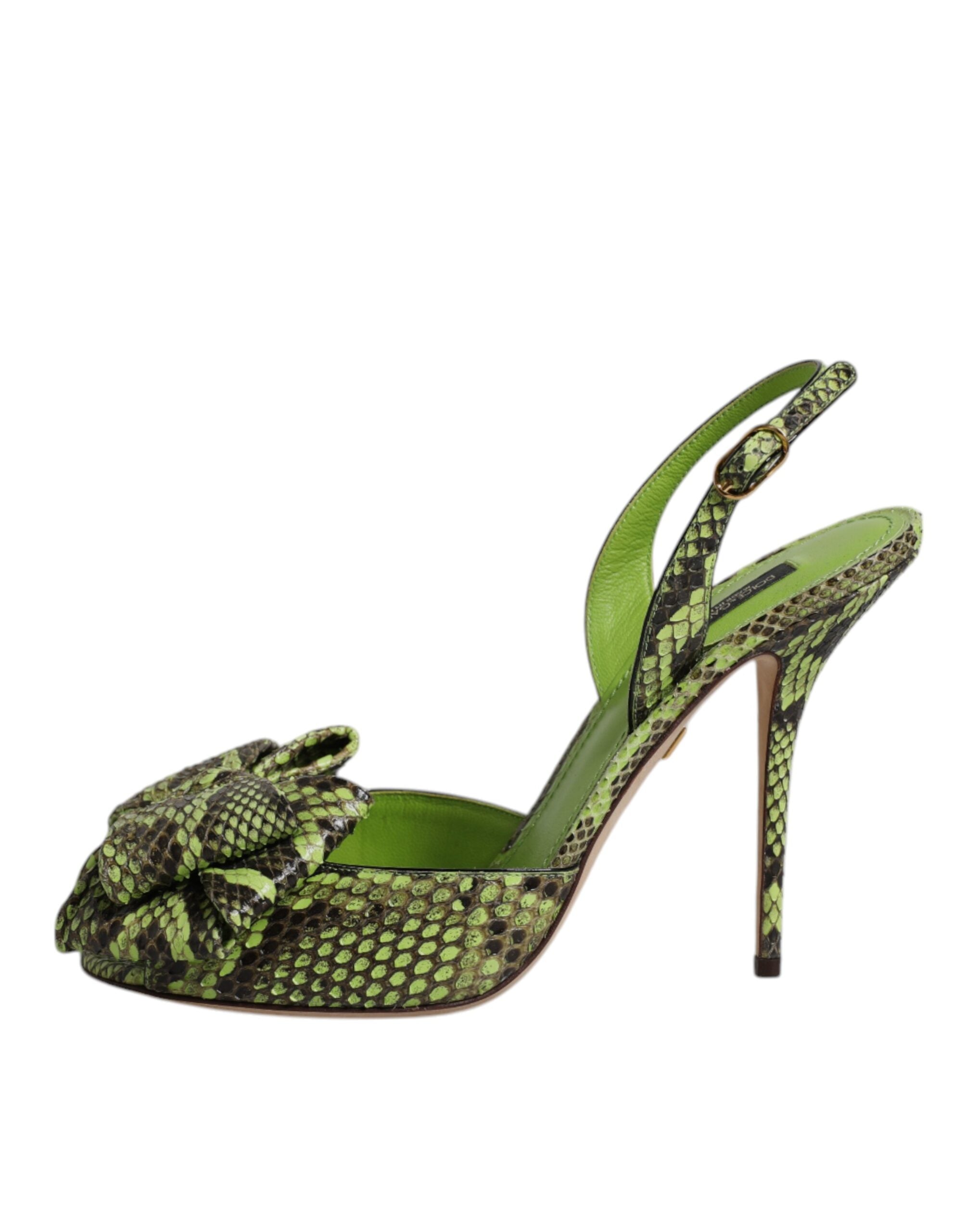 Dolce & Gabbana Green Python Leather Heel Sandals