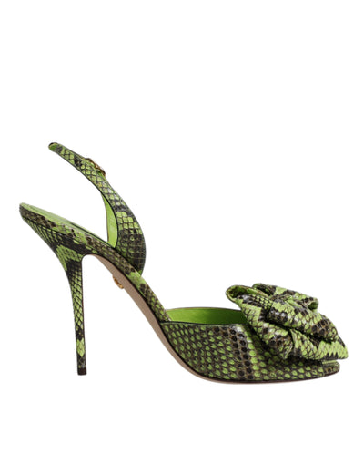 Sandale cu toc din piele de piton verde Dolce & Gabbana