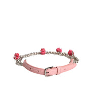 Dolce & Gabbana Pink Embelished Roses Textured Leather Belt