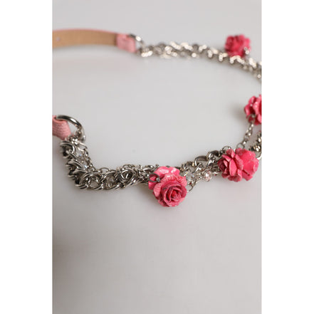 Dolce & Gabbana Pink Embelished Roses Textured Leather Belt