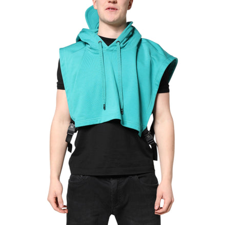 Dolce & Gabbana Green Cotton Hooded Sportswear Vest Sweater