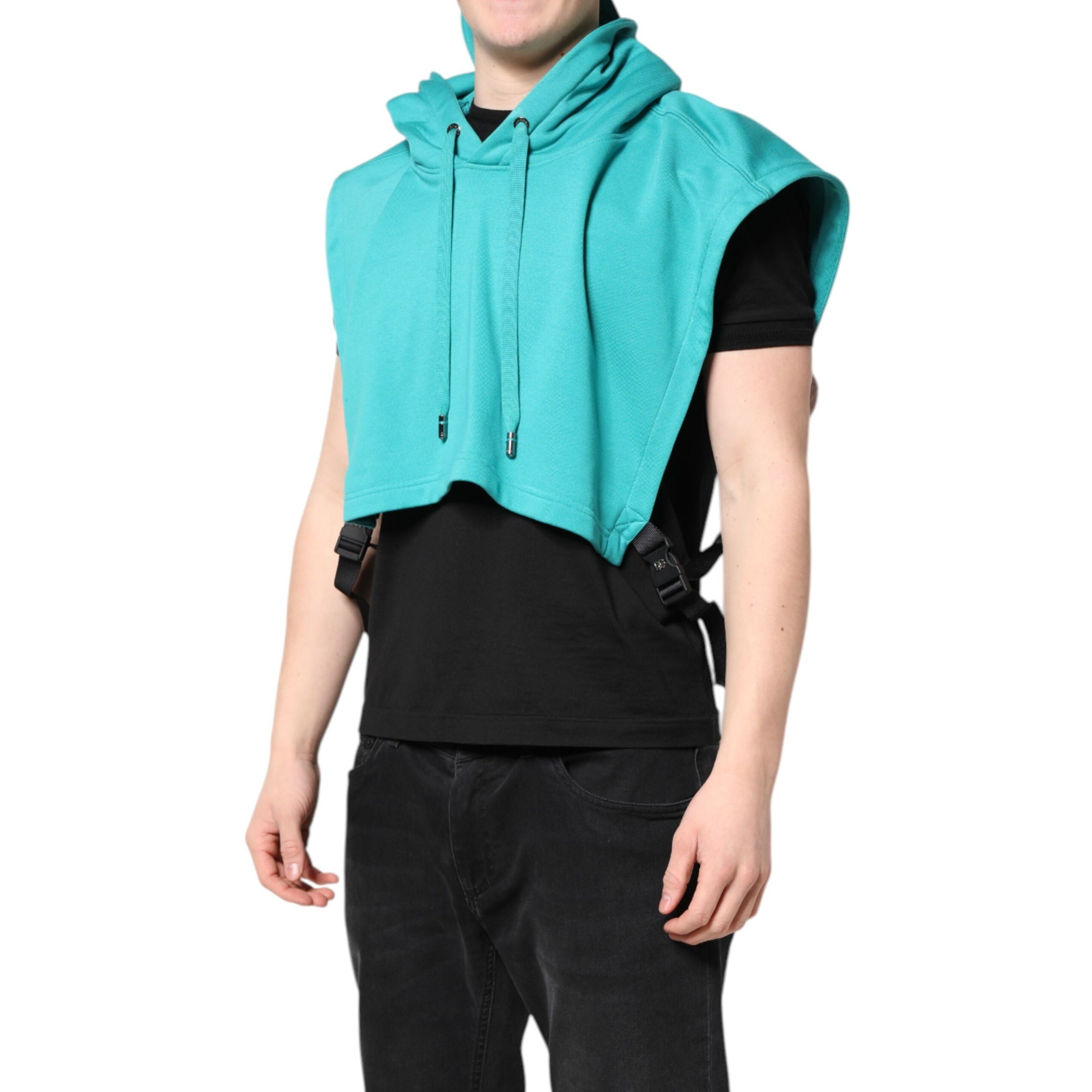Dolce & Gabbana Green Cotton Hooded Sportswear Vest Sweater
