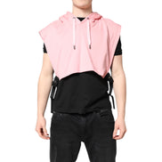 Dolce & Gabbana Pink Cotton Hooded Sportswear Vest Sweater