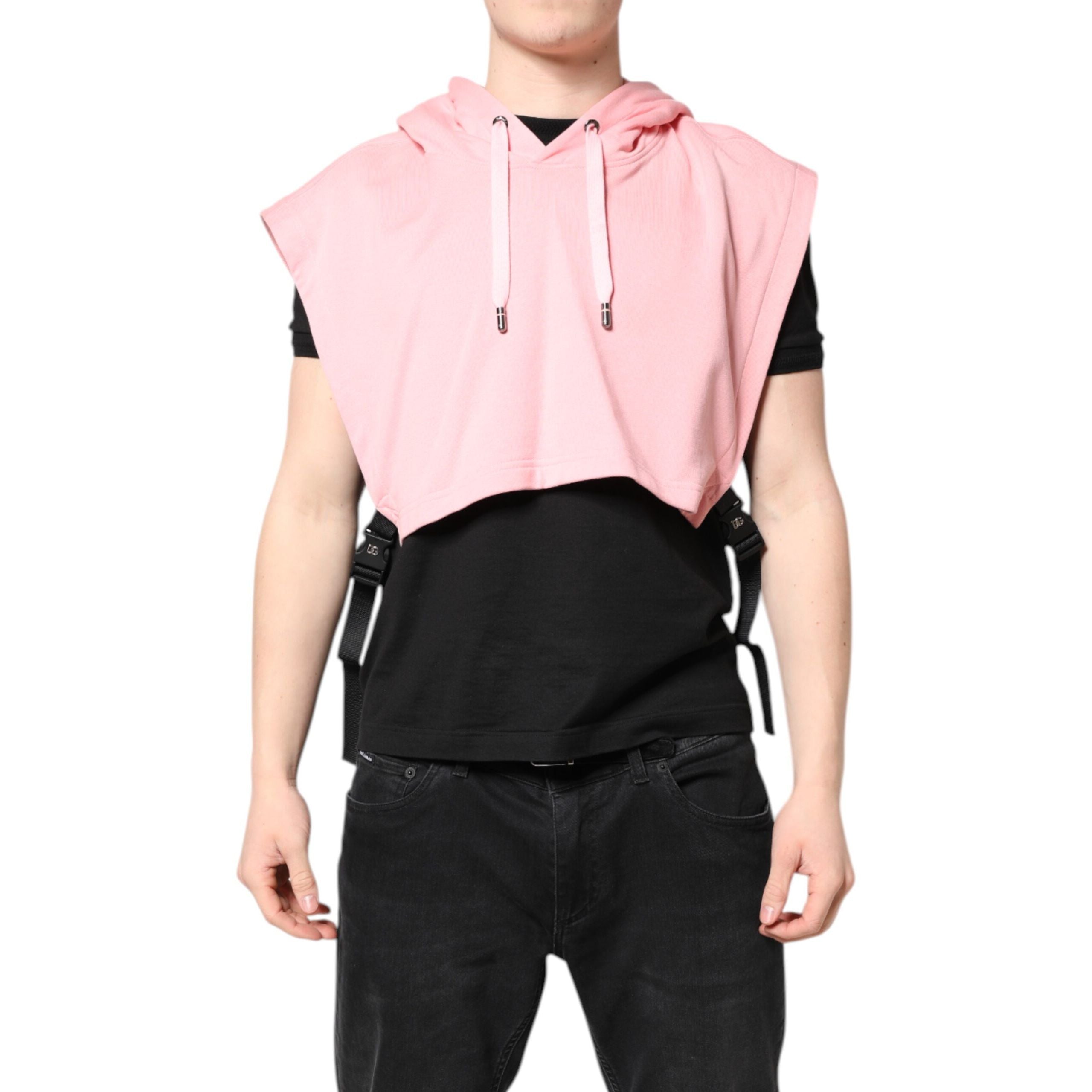 Dolce & Gabbana Pink Cotton Hooded Sportswear Vest Sweater