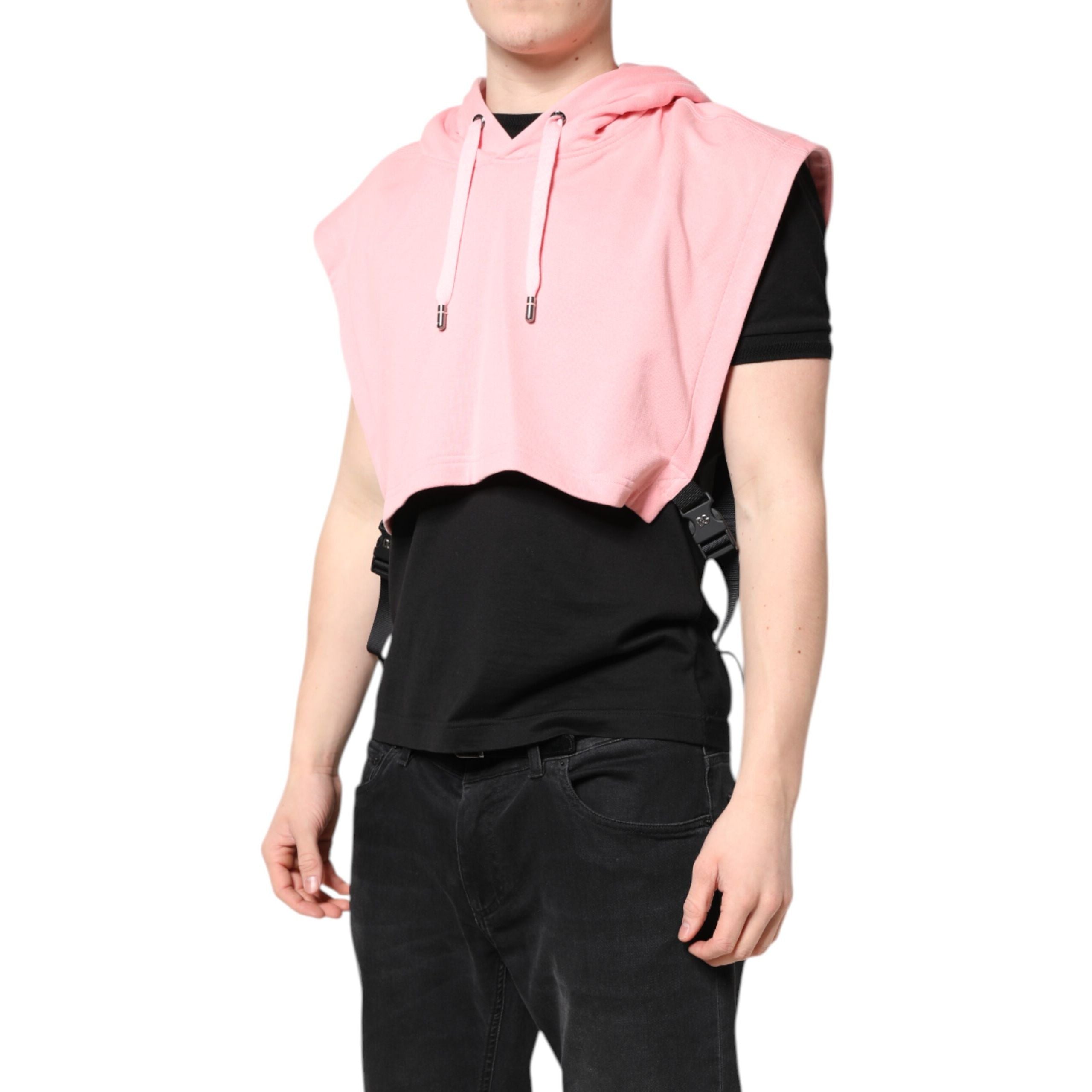 Dolce & Gabbana Pink Cotton Hooded Sportswear Vest Sweater