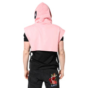 Dolce & Gabbana Pink Cotton Hooded Sportswear Vest Sweater