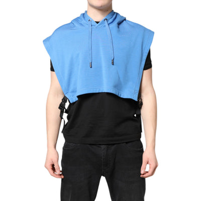 Dolce & Gabbana Blue Cotton Hooded Sportswear Vest Sweater