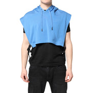 Dolce & Gabbana Blue Cotton Hooded Sportswear Vest Sweater