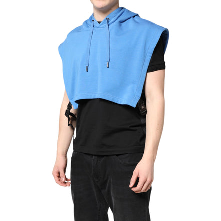 Dolce & Gabbana Blue Cotton Hooded Sportswear Vest Sweater