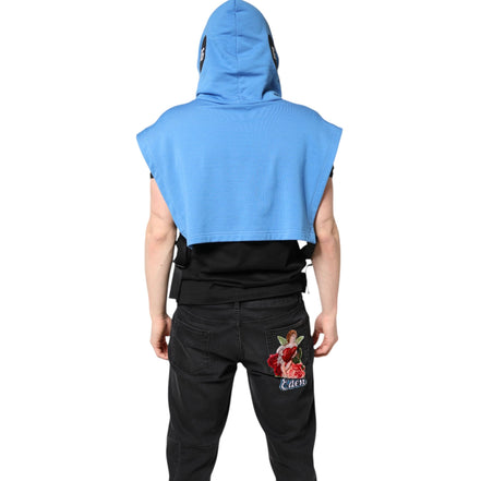 Dolce & Gabbana Blue Cotton Hooded Sportswear Vest Sweater