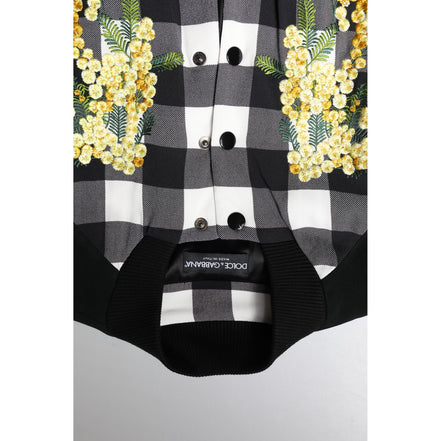 Dolce & Gabbana Black White Check Floral Button Down Jacket