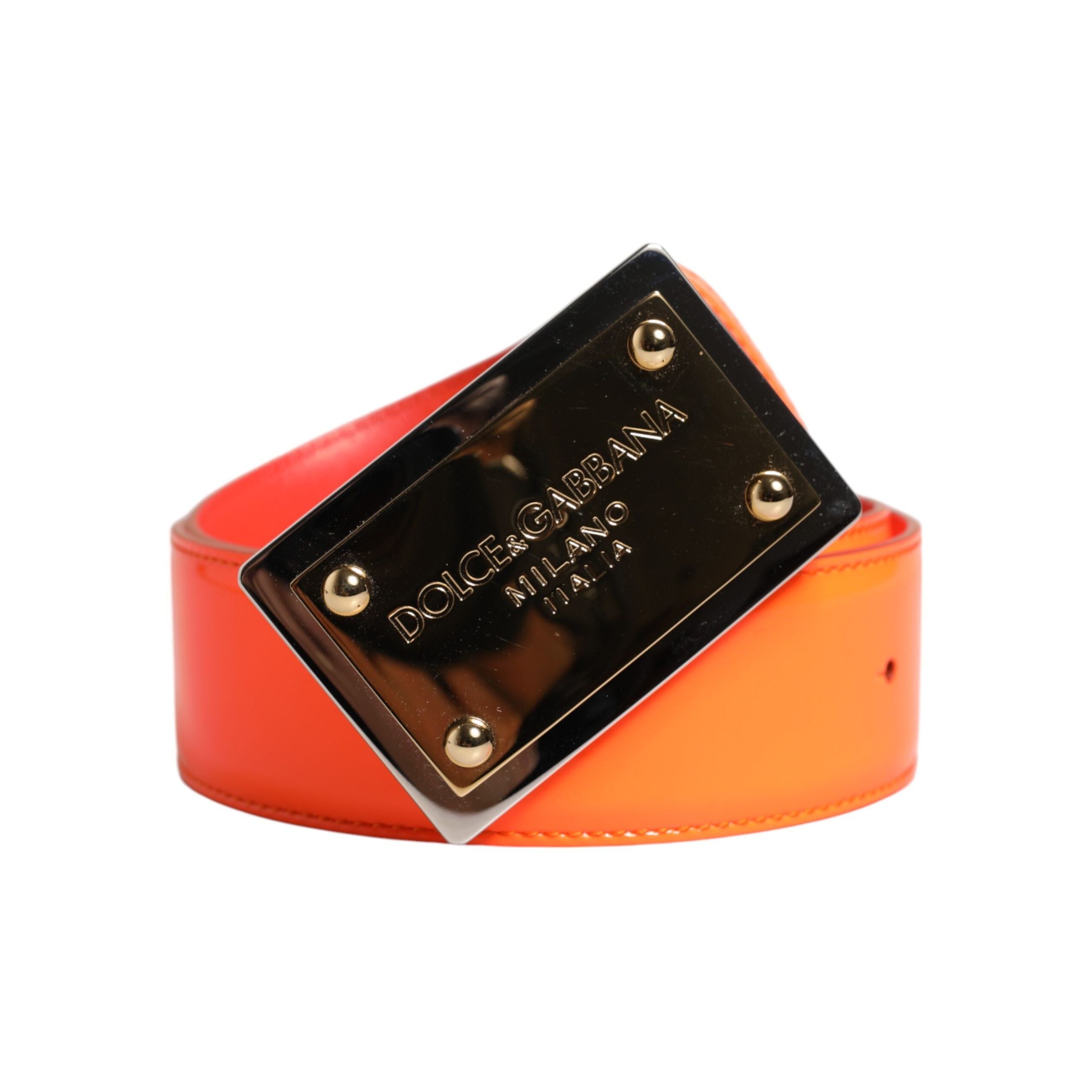 Dolce & Gabbana Orange Gold Tone Metal Logo Buckle Belt
