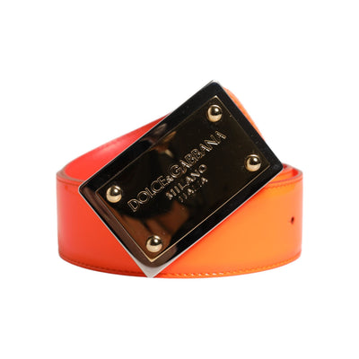 Dolce & Gabbana Orange Gold Tone Metal Logo Buckle Belt