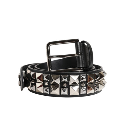 Dolce & Gabbana Black Studded Silver Buckle Belt
