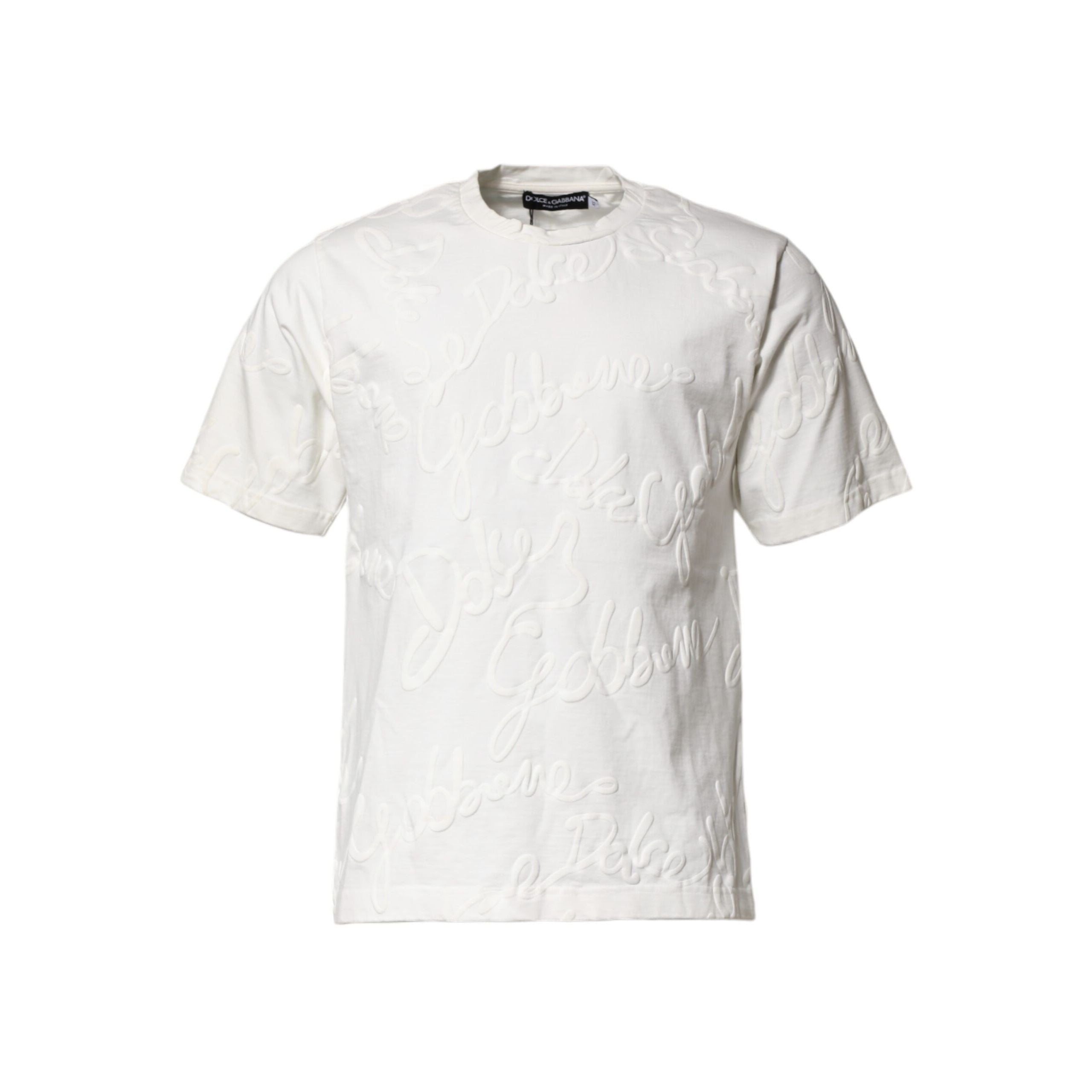 Tricou Dolce & Gabbana din bumbac alb cu decolteu rotund și logo în relief